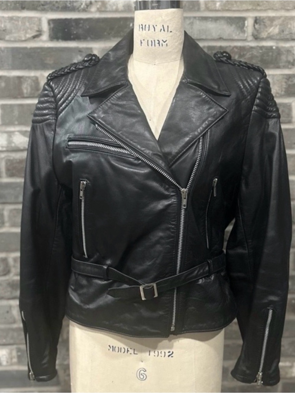 Vintage Berman’s Leather Moto Jacket Women’s 14 Black Genuine Leather Motorcycle